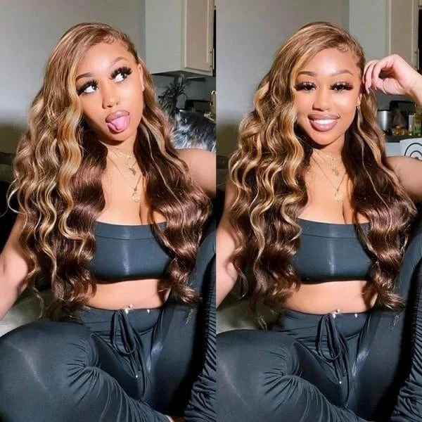 Wholesale 150% Highlight P4/27 Piano Color Human Hair With Baby Hairline Body Wave 13*4 Inch Wig For Black Women
