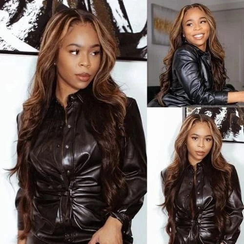 Wholesale 150% Highlight P4/27 Piano Color Human Hair With Baby Hairline Body Wave 13*4 Inch Wig For Black Women