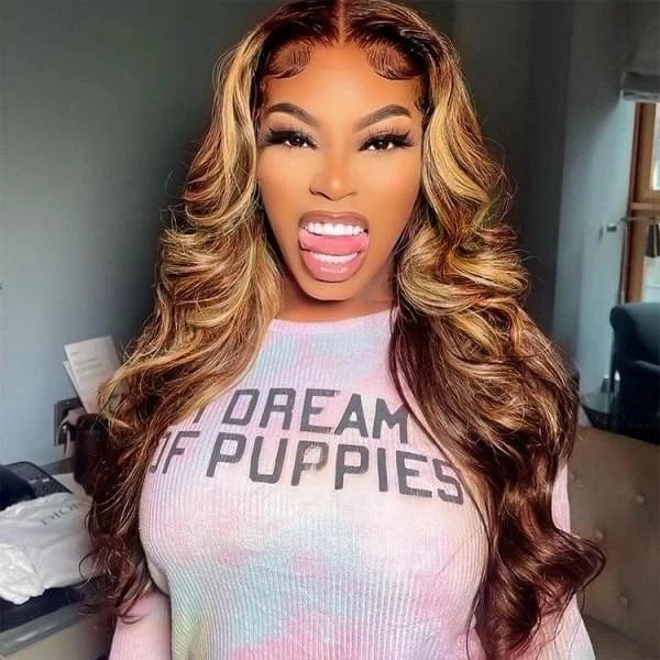 Wholesale 150% Highlight P4/27 Piano Color Human Hair With Baby Hairline Body Wave 13*4 Inch Wig For Black Women