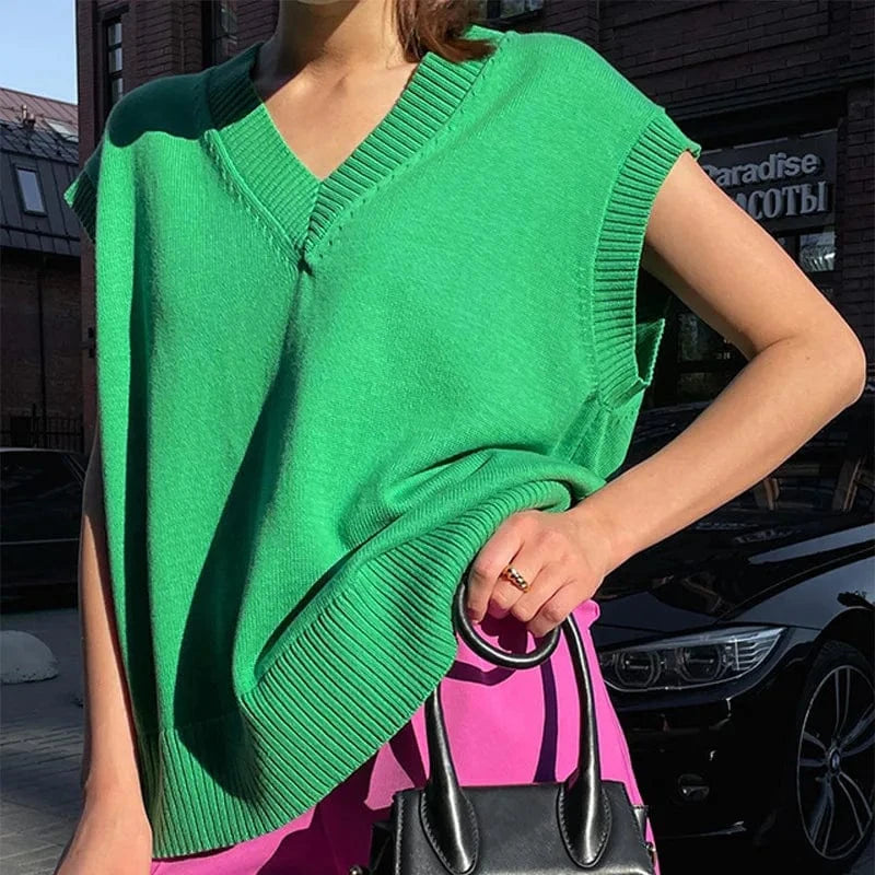 Wholesale 2024 Autumn Fashion Women Sweaters Vest Oversized Knitted Vest Casual Wear Sleeveless Crop Tops Knit Sweaters