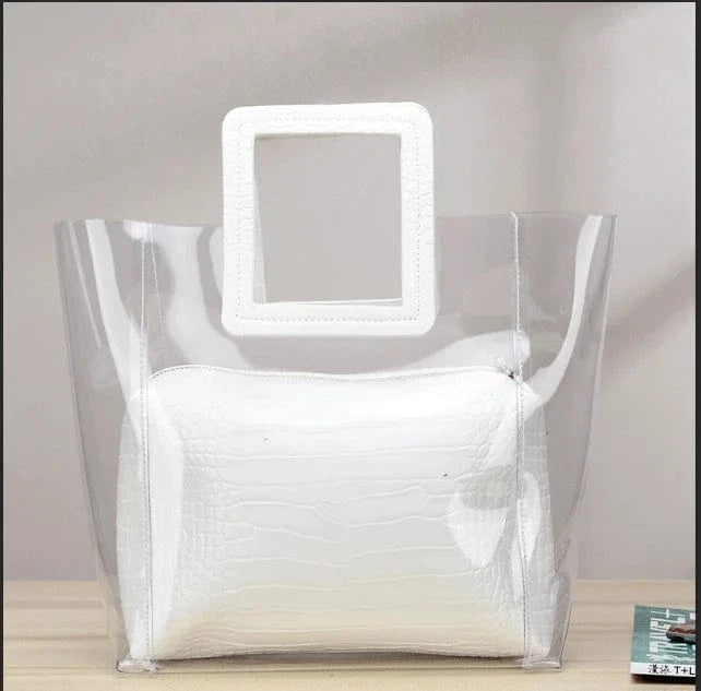Wholesale 2024 Fashion Summer Lady Jelly Bag Jelly Transparent Handbags 2pcs Set Tote Purse For Women