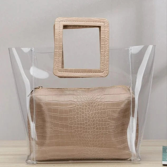 Wholesale 2024 Fashion Summer Lady Jelly Bag Jelly Transparent Handbags 2pcs Set Tote Purse For Women