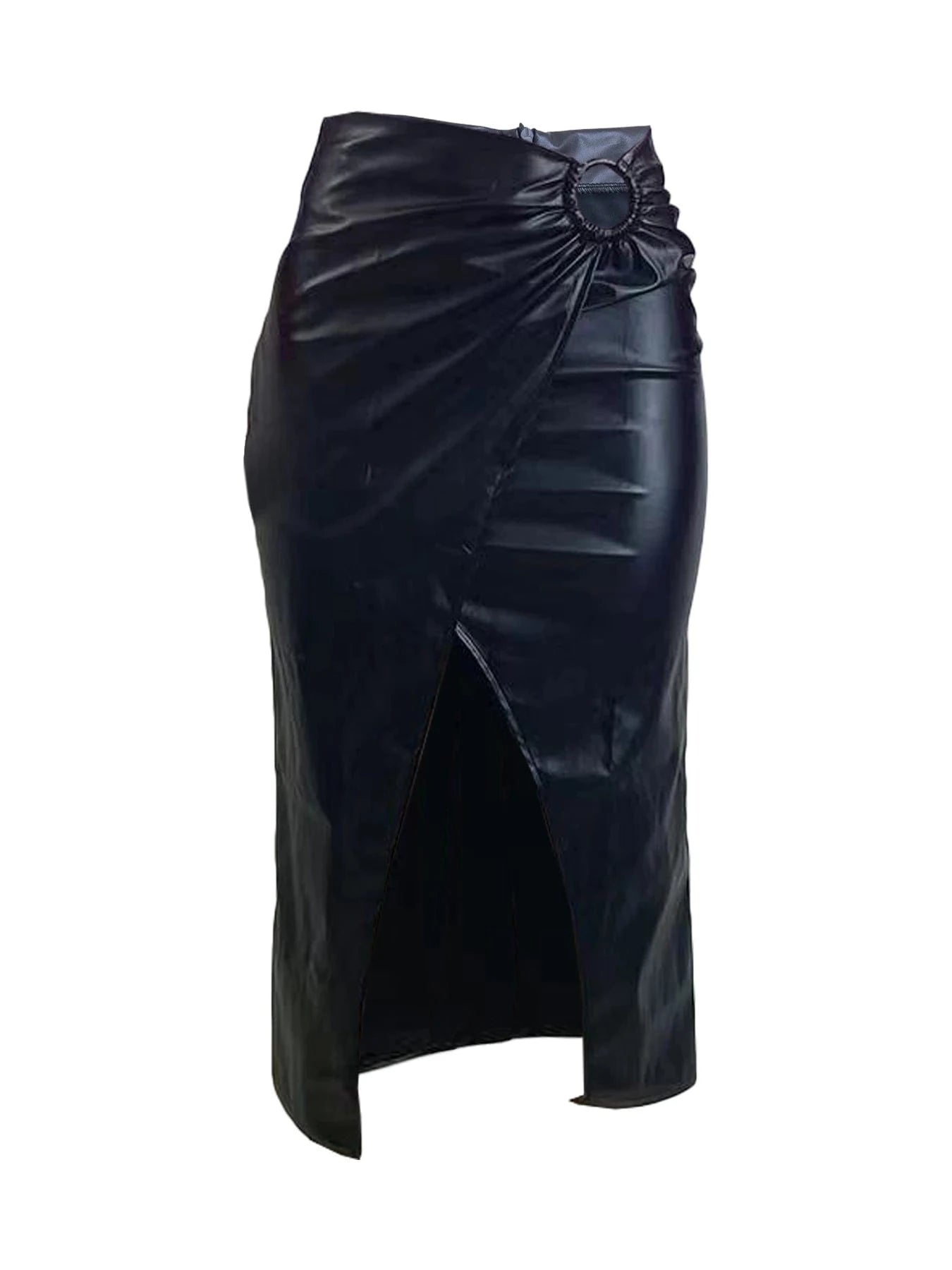 Wholesale 2024 New Arrivals Luxuruy PU Women Clothing High Waist Skirt Faux Leather Midi Skirts