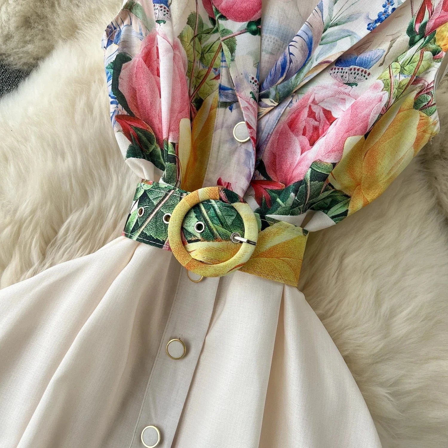 Wholesale 2024 Spring/summer Temperament Sleeveless Suit Collar Waist Single Breasted A-line Printed Women's Dresses