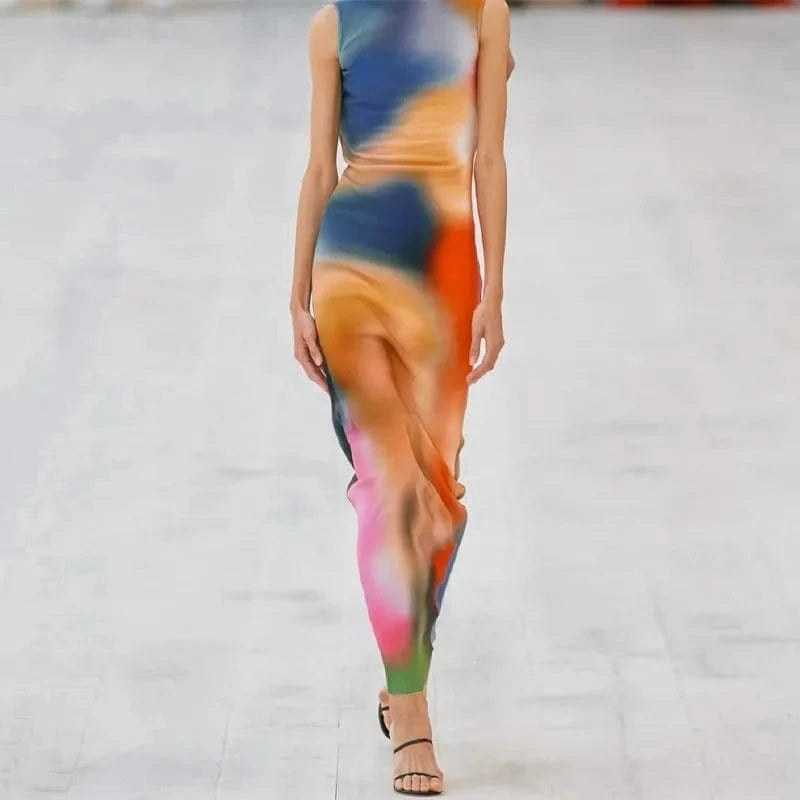 Wholesale 2024 summer fashion sleeveless bodycon dress tie dye casual midi slit dresses women