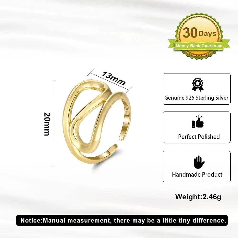Wholesale 925 silver rings jewelry for women 18K gold plated 925 sterling silver geometric irregular lines adjustable rings