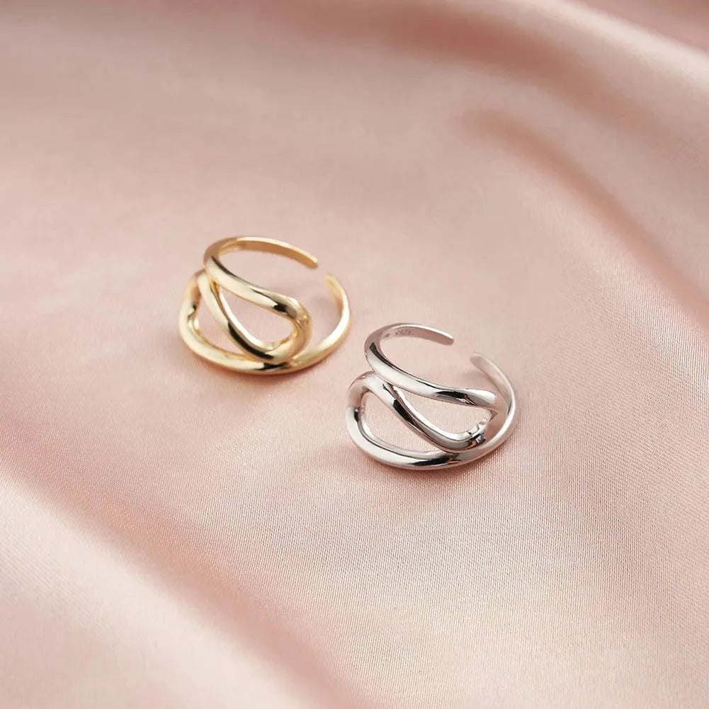Wholesale 925 silver rings jewelry for women 18K gold plated 925 sterling silver geometric irregular lines adjustable rings