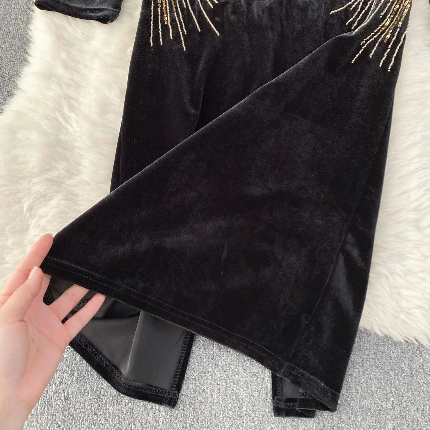 Wholesale Black Women Party Gown Beaded Plus Size Velvet Ladies Luxury Mini Evening Dress
