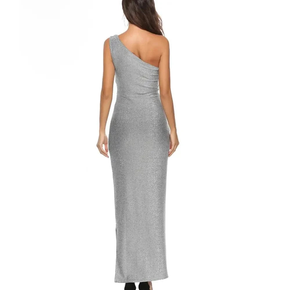 Wholesale bling bling sliver color One-Shoulder elegant bodycon sexy party ladies evening dress