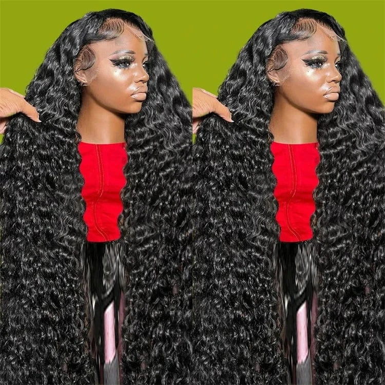 Wholesale Brazilian Raw HD Human Hair Transparent Lace Front Wig For Black Women, Deep Wave 13*4 HD Swiss Lace Frontal Wigs