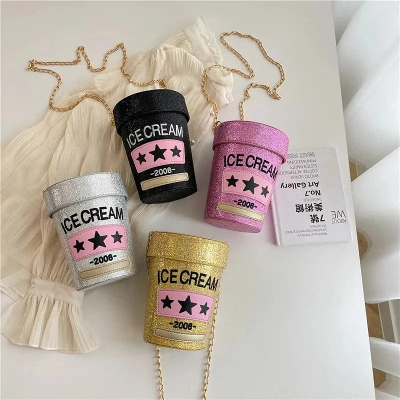 Wholesale Cartoon Ice Cream Crossbody Bags for Women 2023 Glitter Leather Fashion Novelty Purses and Handbags Female