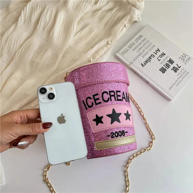 Wholesale Cartoon Ice Cream Crossbody Bags for Women 2023 Glitter Leather Fashion Novelty Purses and Handbags Female