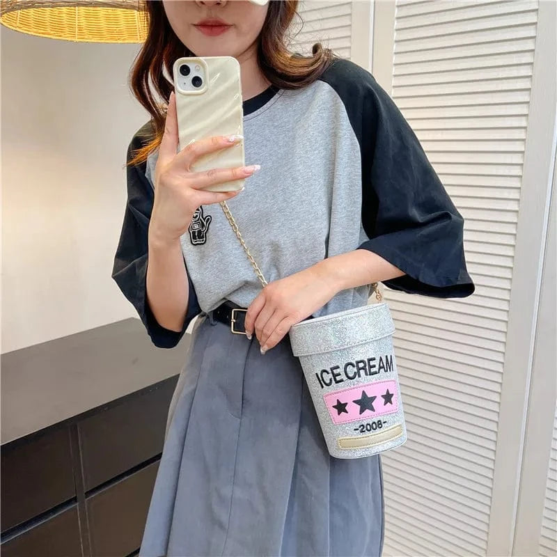 Wholesale Cartoon Ice Cream Crossbody Bags for Women 2023 Glitter Leather Fashion Novelty Purses and Handbags Female