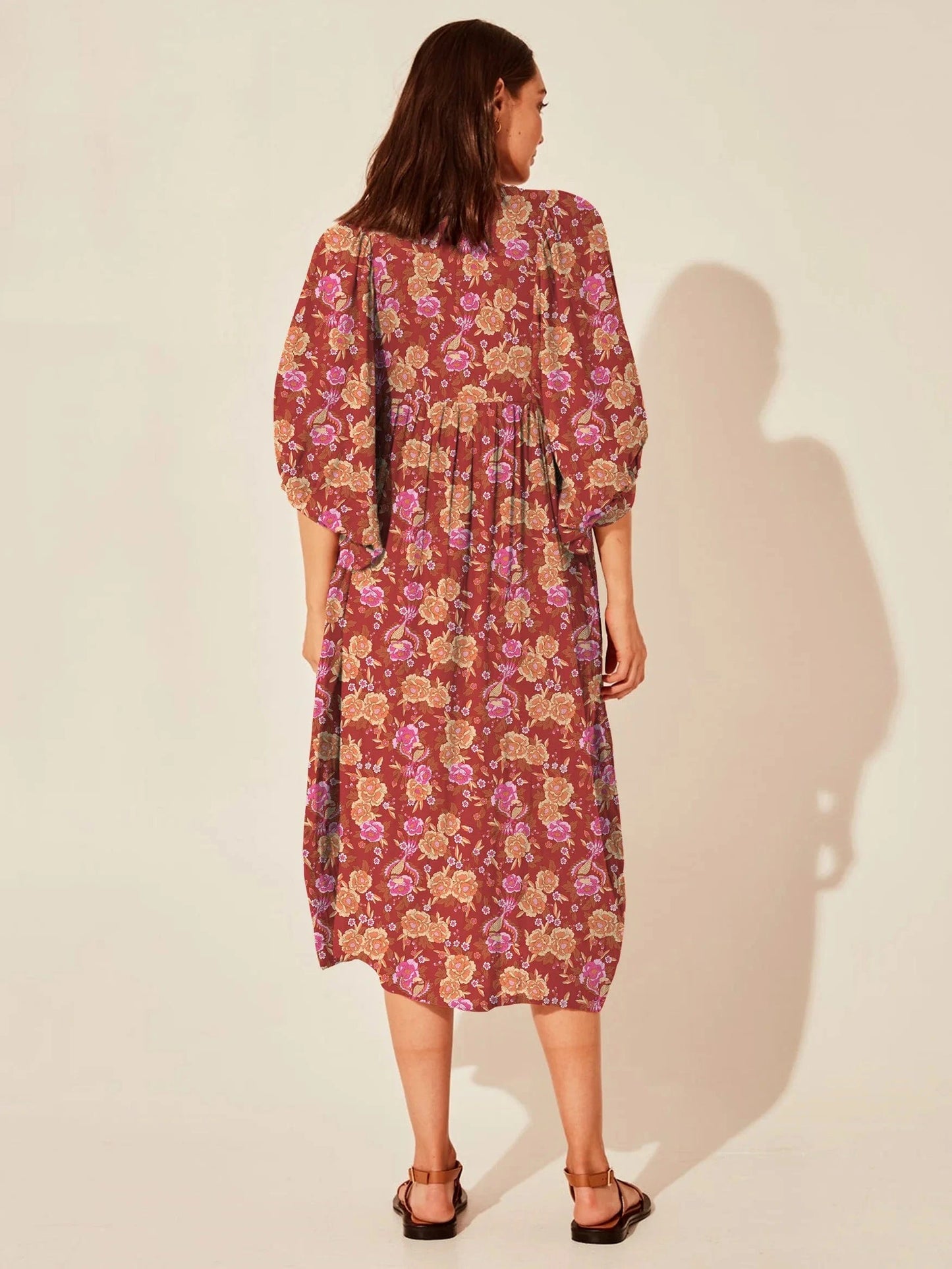 Wholesale Casual Beach Vacation Style Swing Boho Floral Maxi Dresses Short Sleeves Loose Plus Size Bohemian Dress