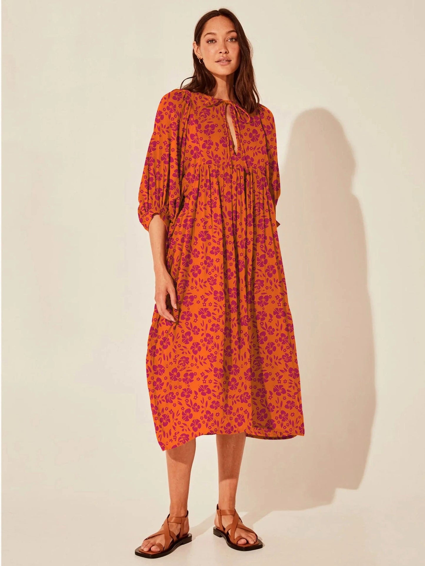 Wholesale Casual Beach Vacation Style Swing Boho Floral Maxi Dresses Short Sleeves Loose Plus Size Bohemian Dress
