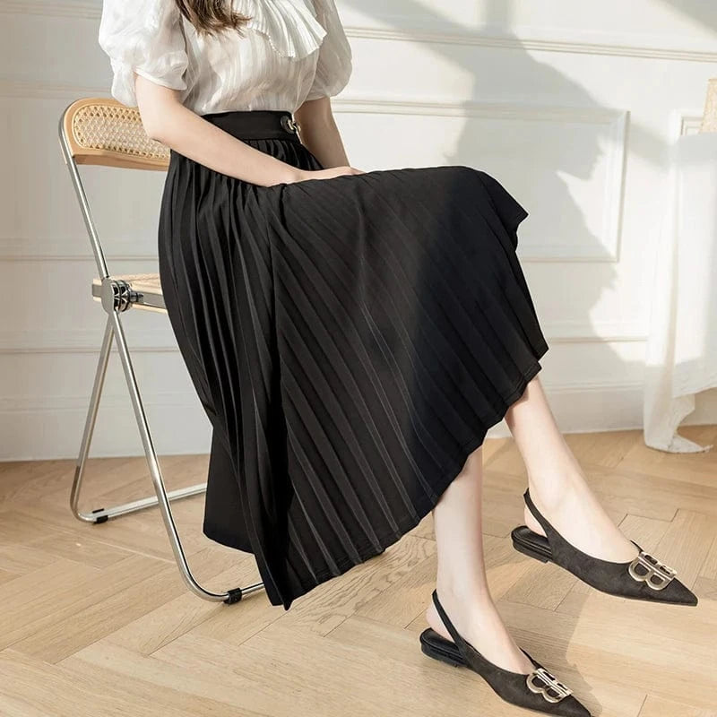 Wholesale Casual Fashion Faldas S-XL Elegant Office Ladies Skirt Patchwork Saias High Waist Pleated Midi Skirts Womens