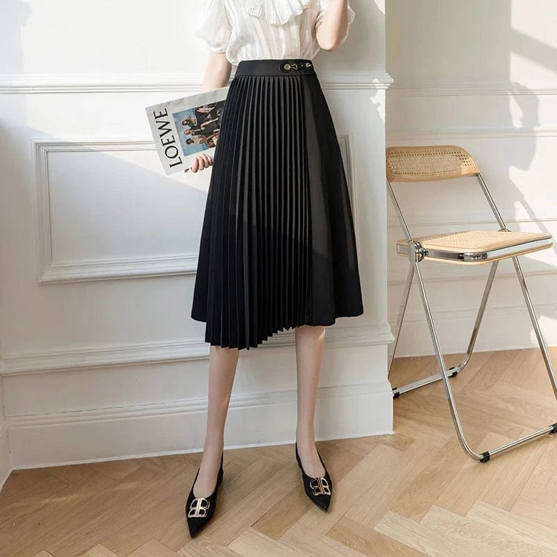 Wholesale Casual Fashion Faldas S-XL Elegant Office Ladies Skirt Patchwork Saias High Waist Pleated Midi Skirts Womens