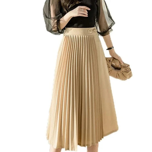 Wholesale Casual Fashion Faldas S-XL Elegant Office Ladies Skirt Patchwork Saias High Waist Pleated Midi Skirts Womens