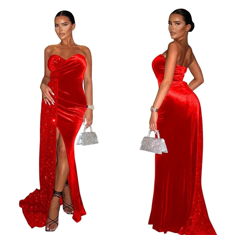 wholesale christmas sequin wedding party evening maxi long high slit dresses 2022 bridal 2023 curvy sleeveless ball gown