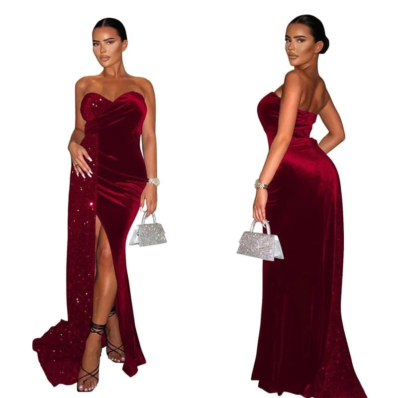wholesale christmas sequin wedding party evening maxi long high slit dresses 2022 bridal 2023 curvy sleeveless ball gown