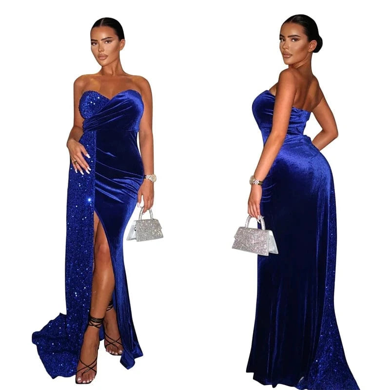 wholesale christmas sequin wedding party evening maxi long high slit dresses 2022 bridal 2023 curvy sleeveless ball gown