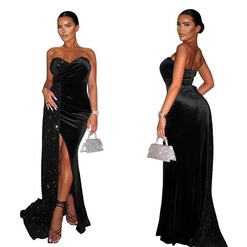 wholesale christmas sequin wedding party evening maxi long high slit dresses 2022 bridal 2023 curvy sleeveless ball gown