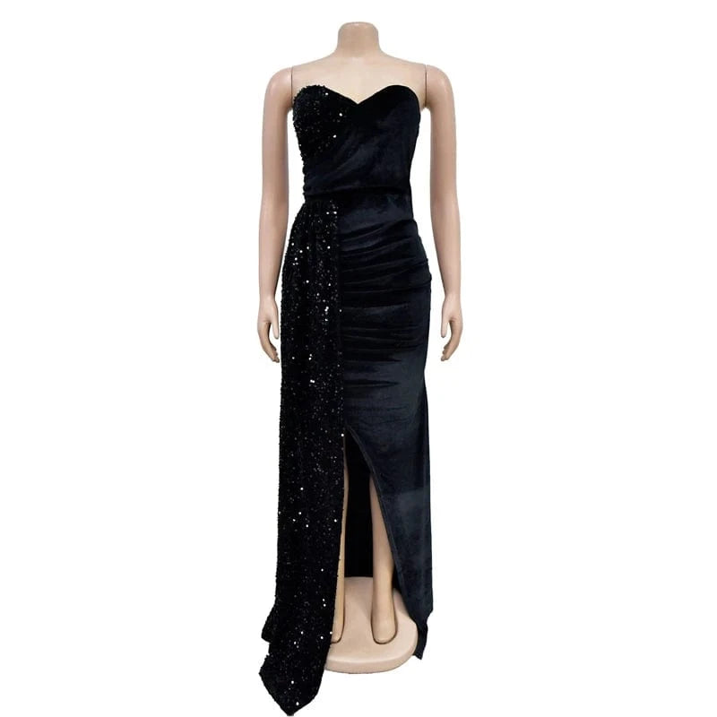 wholesale christmas sequin wedding party evening maxi long high slit dresses 2022 bridal 2023 curvy sleeveless ball gown