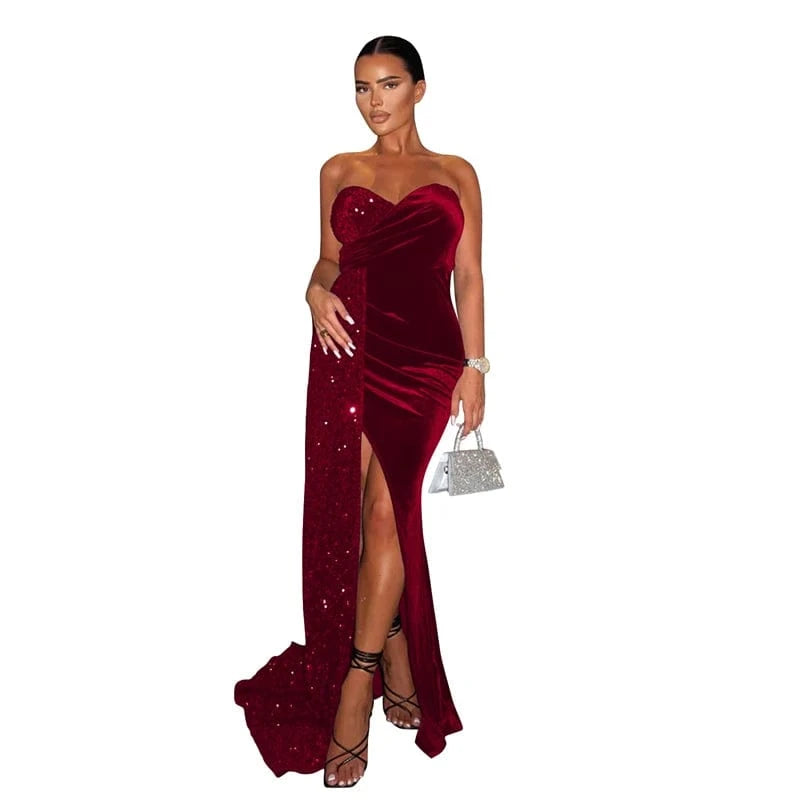 wholesale christmas sequin wedding party evening maxi long high slit dresses 2022 bridal 2023 curvy sleeveless ball gown