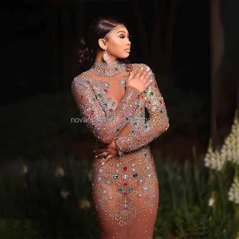 Wholesale Clothing Sparkly Colored Crystal Elegant Evening Dress Formal Mermaid Wedding Dress Celebrity Party Elegent Prom Dress