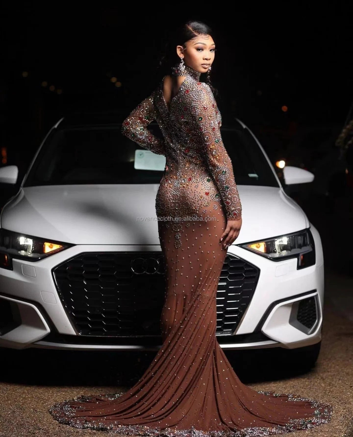 Wholesale Clothing Sparkly Colored Crystal Elegant Evening Dress Formal Mermaid Wedding Dress Celebrity Party Elegent Prom Dress