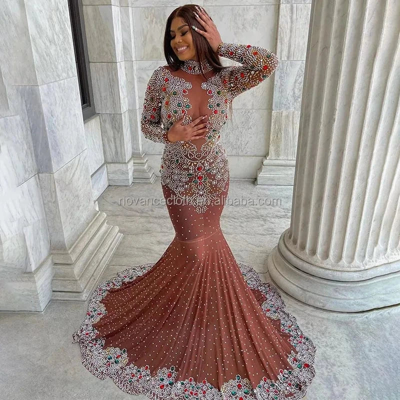 Wholesale Clothing Sparkly Colored Crystal Elegant Evening Dress Formal Mermaid Wedding Dress Celebrity Party Elegent Prom Dress