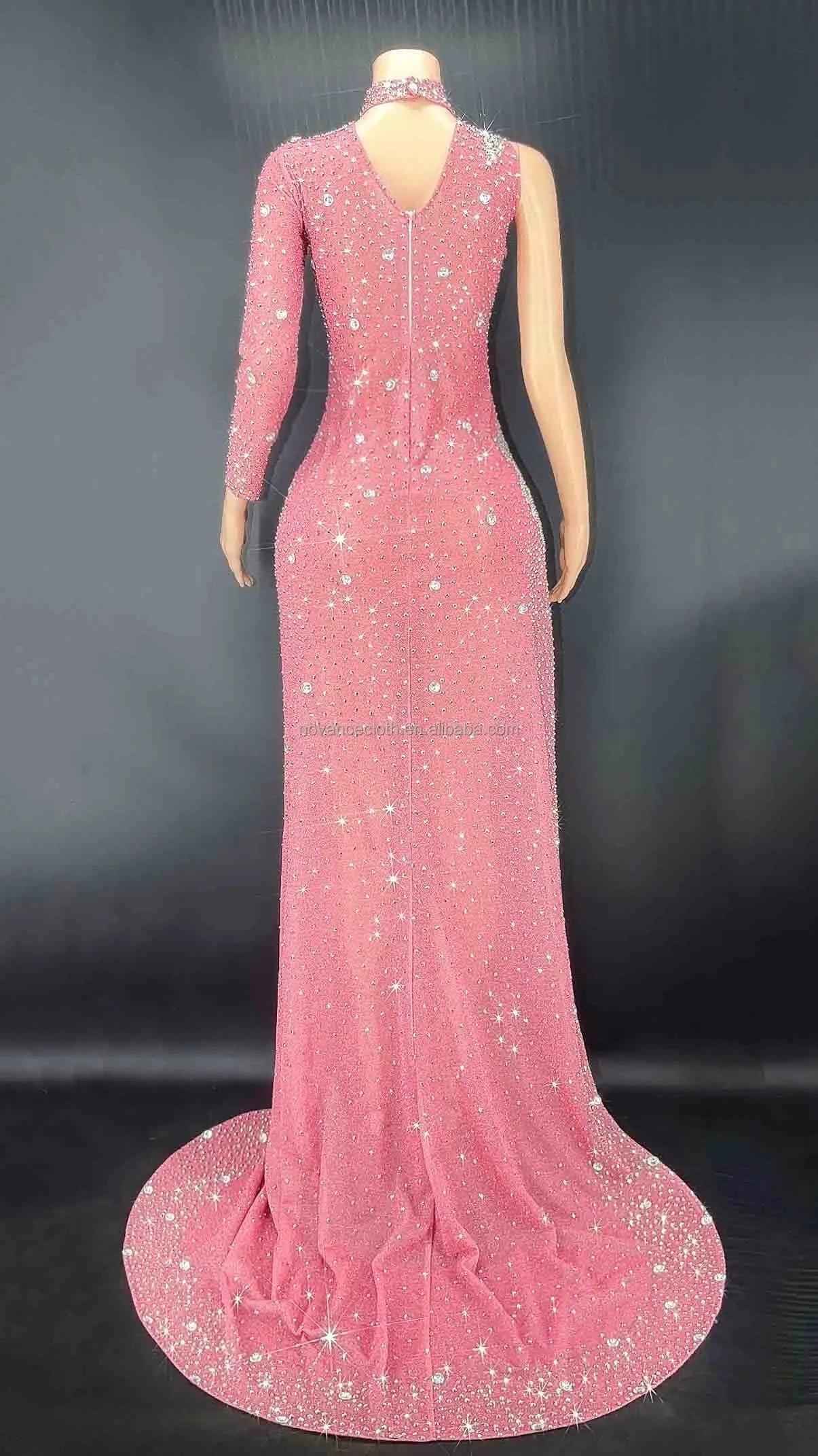 Wholesale Clothing Vendor Mint Stylish Maxi Dress With Long Sleeve Evening Dress One Shoulder Luxury Party Vetement Pour Femme