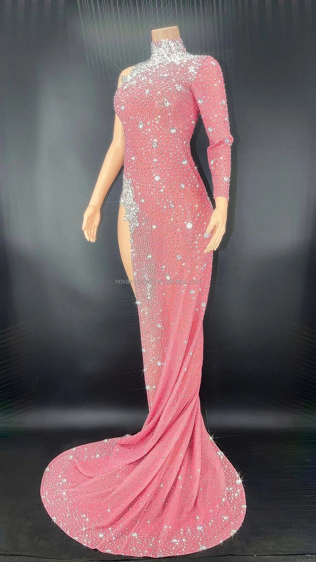 Wholesale Clothing Vendor Mint Stylish Maxi Dress With Long Sleeve Evening Dress One Shoulder Luxury Party Vetement Pour Femme