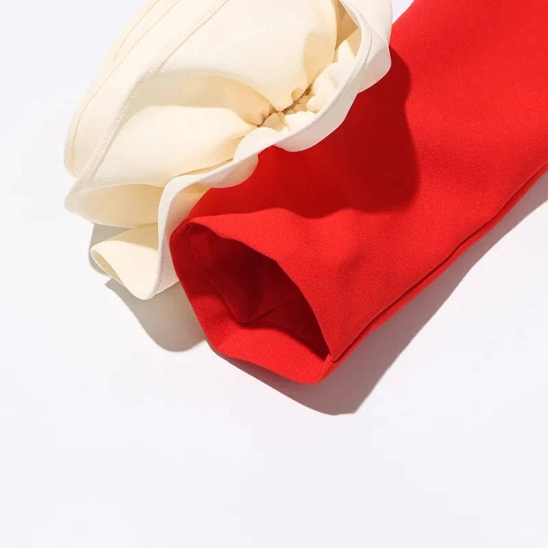 Wholesale Dress 2024 Spring Summer Fashion Style Women Flower Deco Long Sleeve Elegant Red Black Elegant Long Maxi Dress XL Size