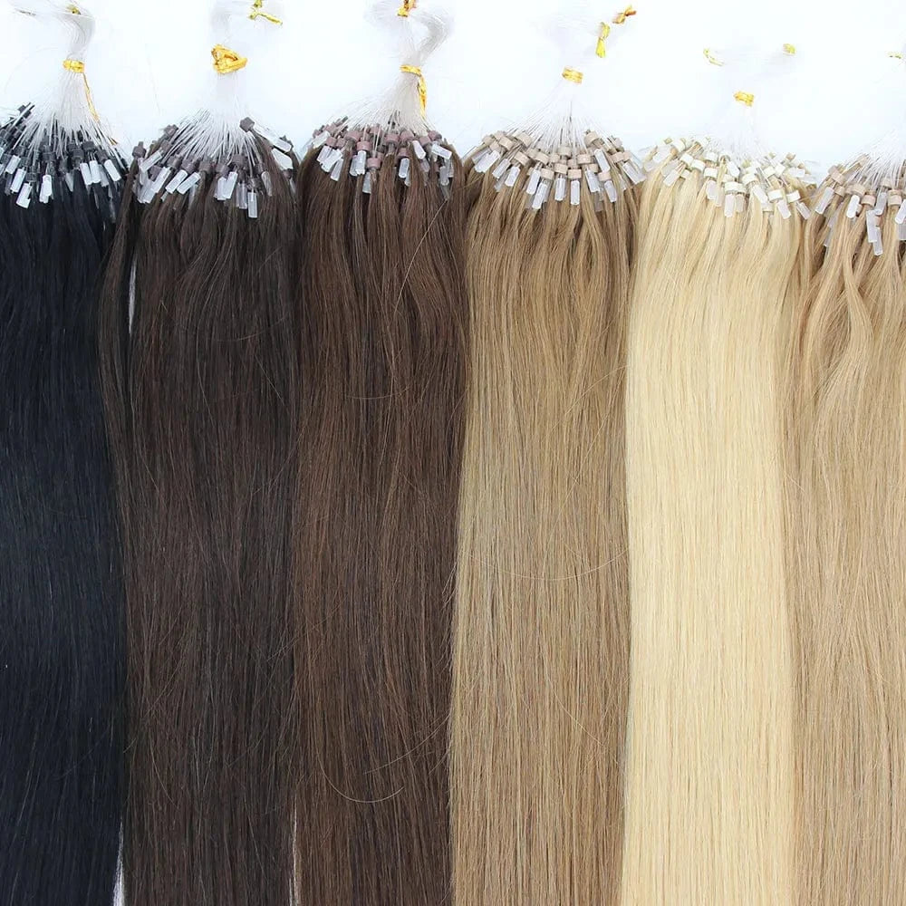 wholesale Factory 14-26inch 100s Micro Link Easy Loop Natural Human Hair Extensions Silk Straight micro ring ombre hair