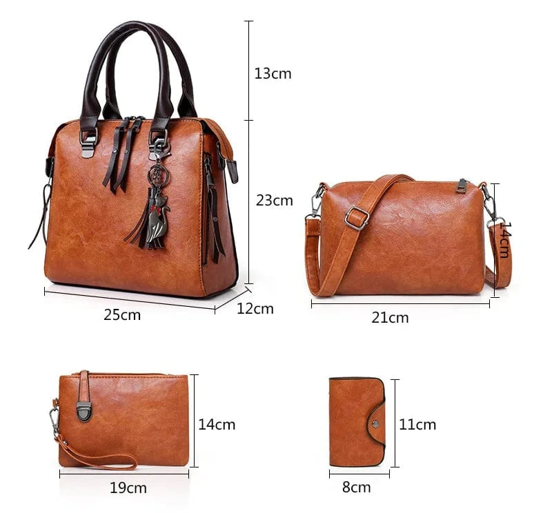 Wholesale Fashion Ladies PU Leather Hand Bags Shoulder Purse Card Holder 4pcs Handbags for Women Luxury Set