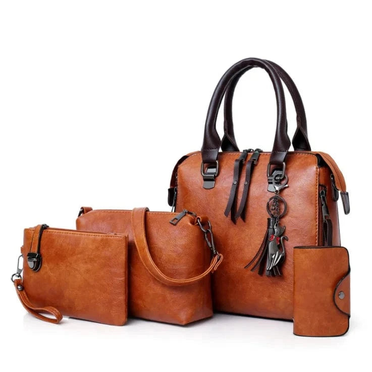 Wholesale Fashion Ladies PU Leather Hand Bags Shoulder Purse Card Holder 4pcs Handbags for Women Luxury Set