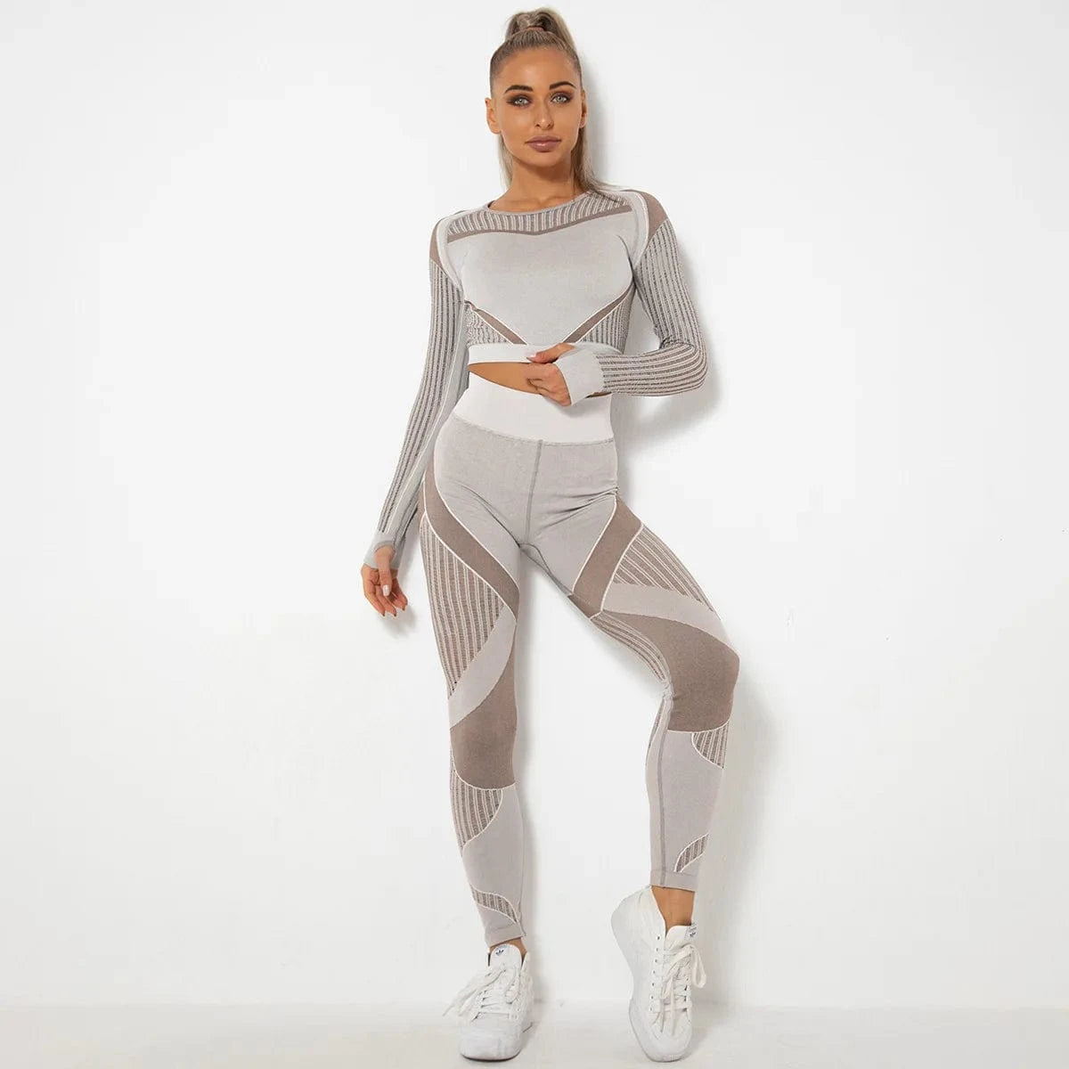 Wholesale Fitness Clothing Seamless Activewear Long Sleeve Crop Top Yoga Pant Leggings Sport Suit Gym Fitness Sets for Women