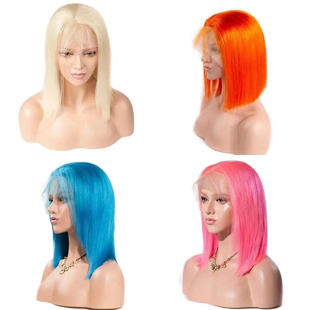 Wholesale Glueless Green Color Lace Front Wigs Bob 100% Peruvian Human Hair Yellow Red Grey Blue Frontal Wigs For Black Women