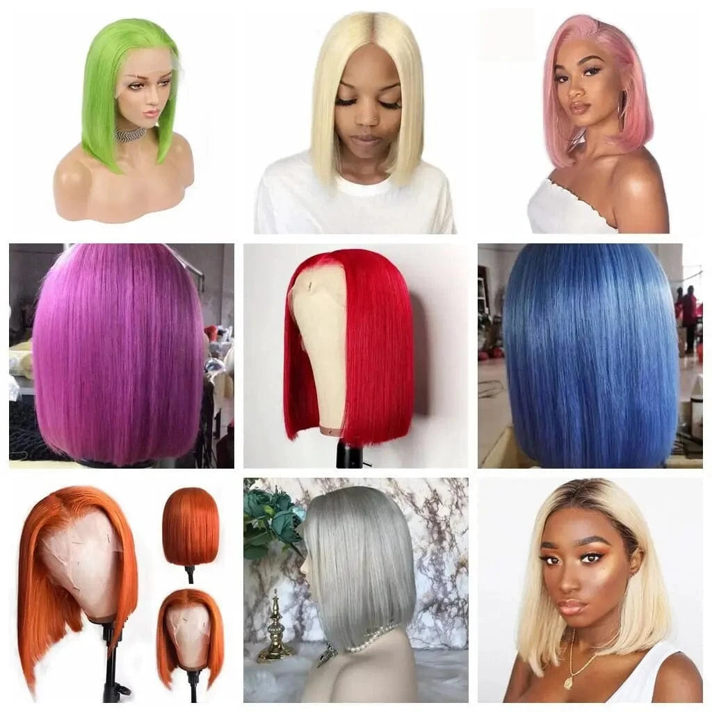 Wholesale Glueless Green Color Lace Front Wigs Bob 100% Peruvian Human Hair Yellow Red Grey Blue Frontal Wigs For Black Women