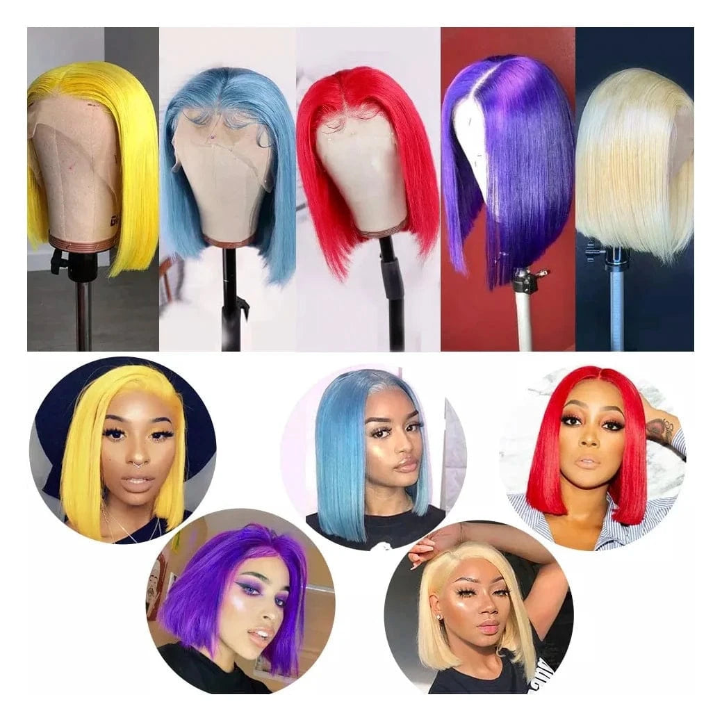 Wholesale Glueless Green Color Lace Front Wigs Bob 100% Peruvian Human Hair Yellow Red Grey Blue Frontal Wigs For Black Women