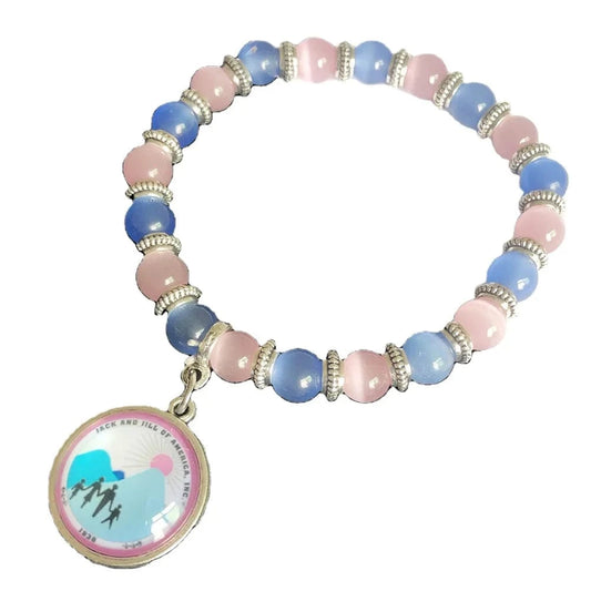 Wholesale Greek Sorority Custom Style New Fashion Jack and Jill of  Pink Blue Cat Eye Pendant Bracelets Lady Jewelry