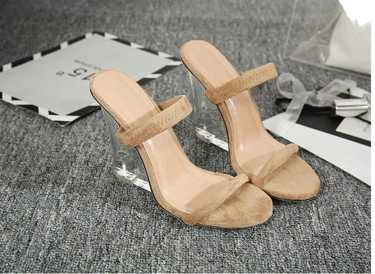 Wholesale heels women fashion wedge clear heels suede strap slippers mules sexy Ladies Summer shoes Footwear high heel sandals