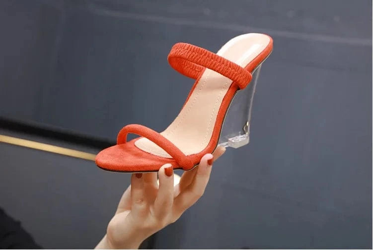 Wholesale heels women fashion wedge clear heels suede strap slippers mules sexy Ladies Summer shoes Footwear high heel sandals