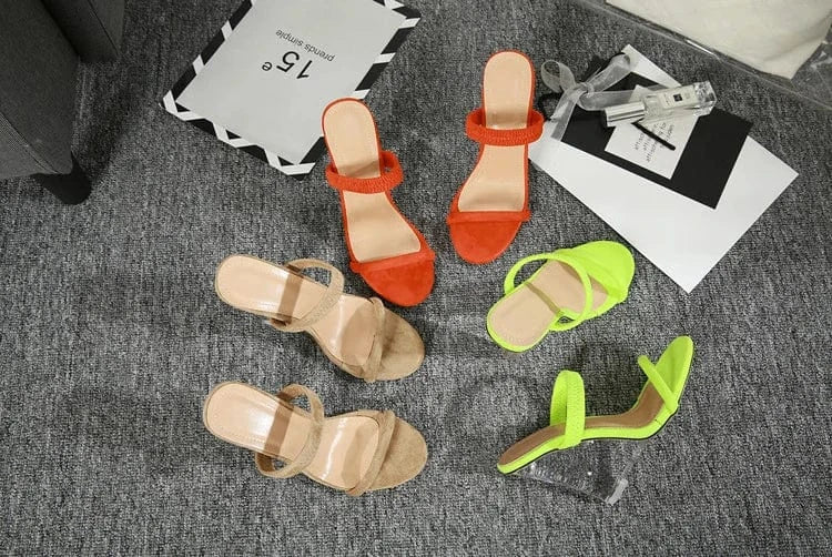 Wholesale heels women fashion wedge clear heels suede strap slippers mules sexy Ladies Summer shoes Footwear high heel sandals