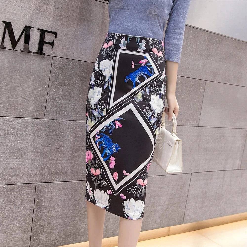 Wholesale Hot Sale Casual Fashion Clothes Floral Print Office Ladies Package Hip Pencil Skirts OL Women Skirt
