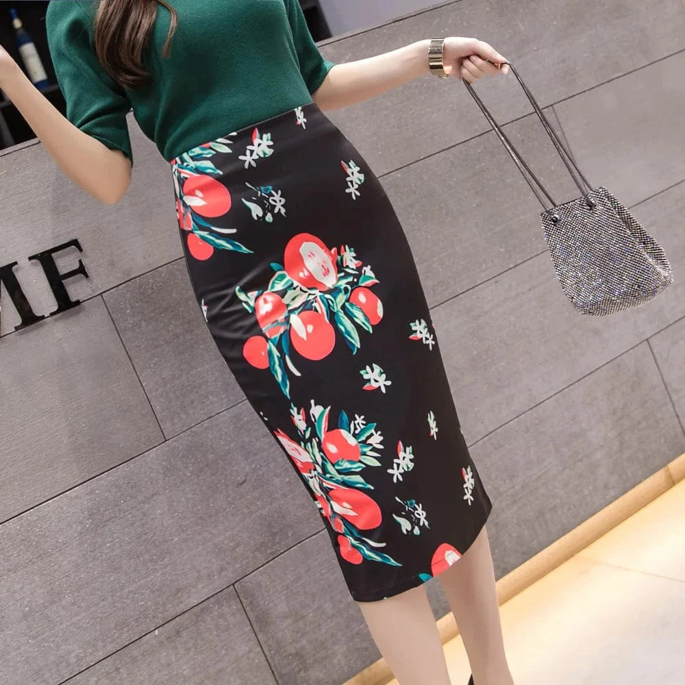 Wholesale Hot Sale Casual Fashion Clothes Floral Print Office Ladies Package Hip Pencil Skirts OL Women Skirt