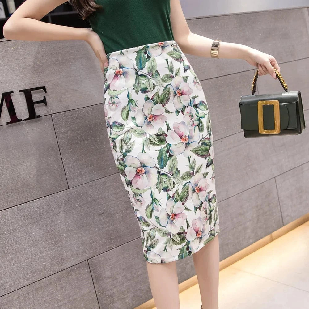 Wholesale Hot Sale Casual Fashion Clothes Floral Print Office Ladies Package Hip Pencil Skirts OL Women Skirt
