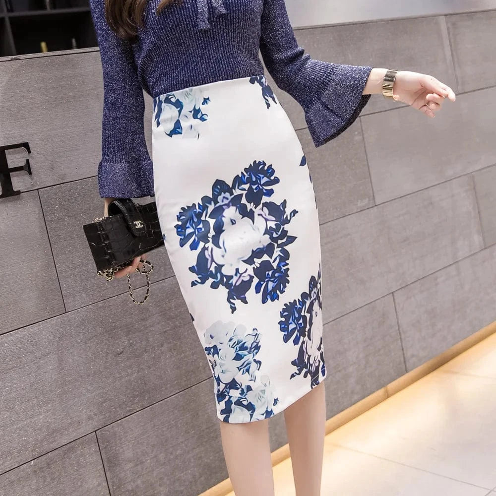 Wholesale Hot Sale Casual Fashion Clothes Floral Print Office Ladies Package Hip Pencil Skirts OL Women Skirt