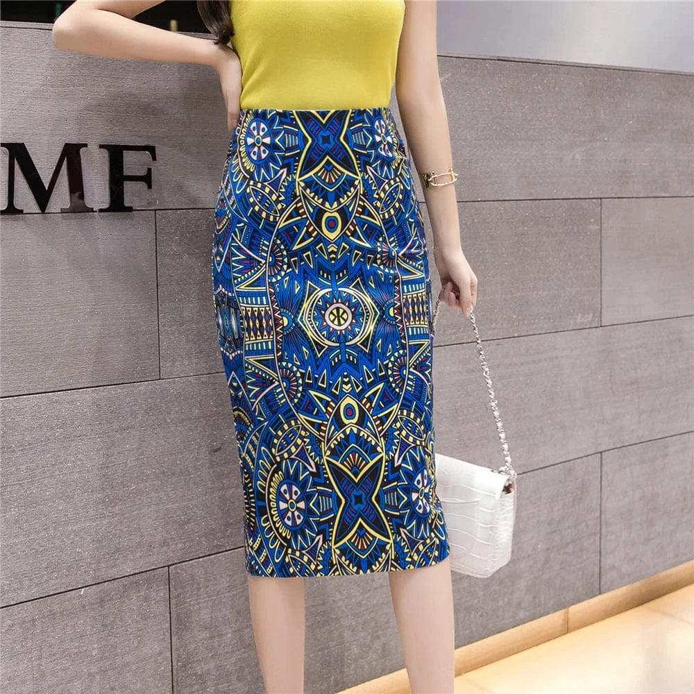 Wholesale Hot Sale Casual Fashion Clothes Floral Print Office Ladies Package Hip Pencil Skirts OL Women Skirt